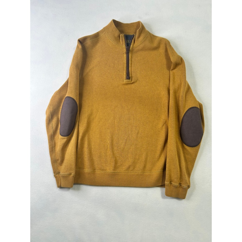Cremieux Mens Quarter Zip Pullover Sweater Mustard‎ Yellow Elbow Patches L
